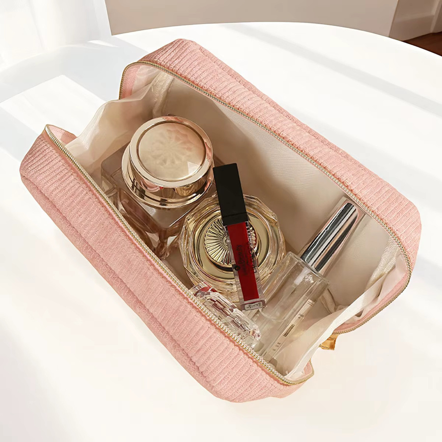 Einfarbiges Federmäppchen aus Cord in Pink mit Reißverschluss - Bild 3