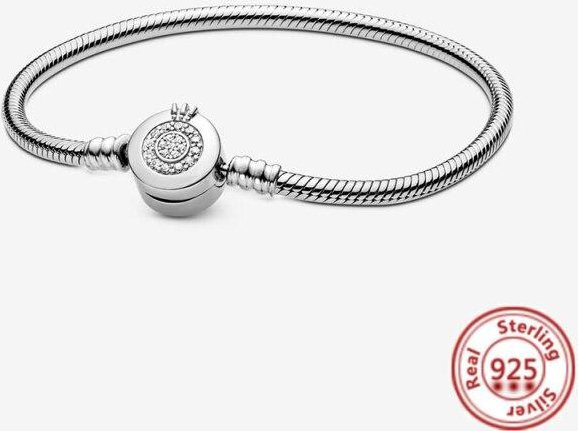 Armband 925 Sterling Silber, Herz, Perlen Charms, 18cm, Unisex - Bild 1
