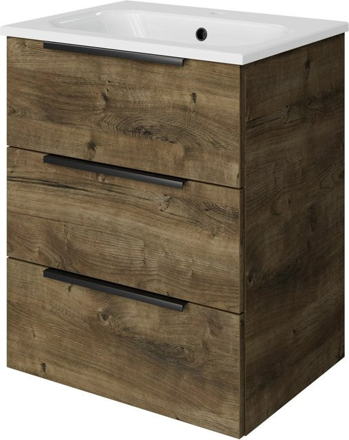 Pelipal Badmöbel-Set Quantum 07 Eiche Ribbeck quer mit Mineralmarmor-Waschtisch und Waschtischunterschrank, Breite: 61 cm, Tiefe: 46 cm, Höhe: 72 cm - Bild 1