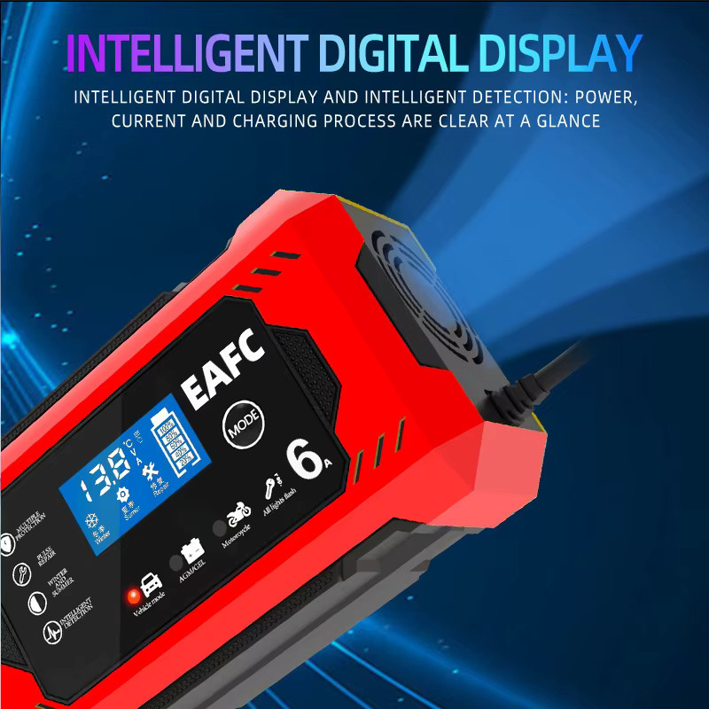 EAFC Intelligentes Autobatterie Ladegerät 12V 6A mit Impuls-Reparaturfunktion und automatischem Stopp in Rot - Bild 5