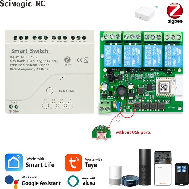 Tuya WLAN Smart Switch Hausautomations-Controller mit 4 Kanälen und 10A Relais-Steuerung in Weiß, kompatibel mit Alexa und Google Home - Bild 1