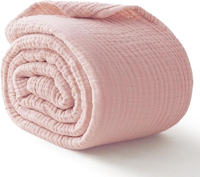 HomeHarmony 6-lagige Musselin-Decke aus reiner Baumwolle, Rosa, B/T/H: 127 x 177 cm - Bild 1