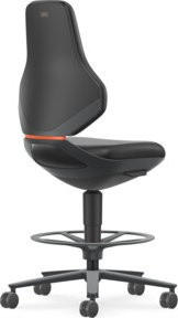 Bimos Industrie- und Laborstuhl Texon in Schwarz mit Sitz-Stopp-Rollen und Fußring 570-810 mm - Bild 1
