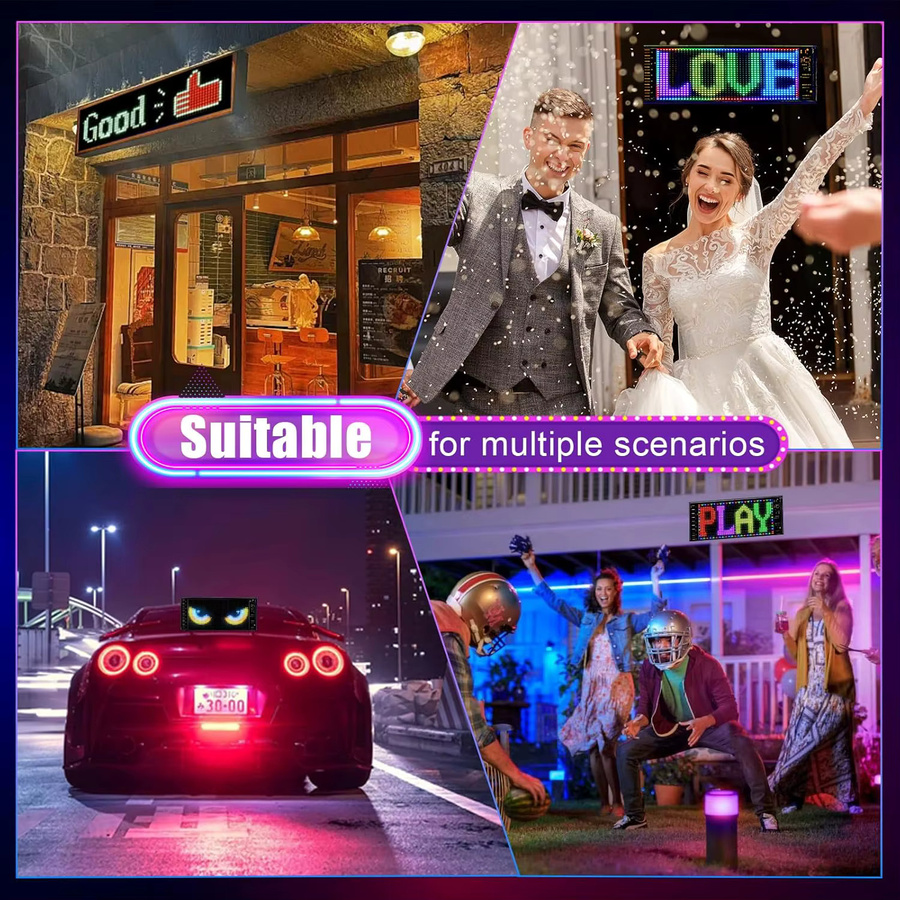 Programmierbares Doppelreihiges LED-Matrix-Schild in Schwarz mit App-Steuerung und RGB-Multicolor-Anzeige für Auto- und Ladenwerbung - Bild 6