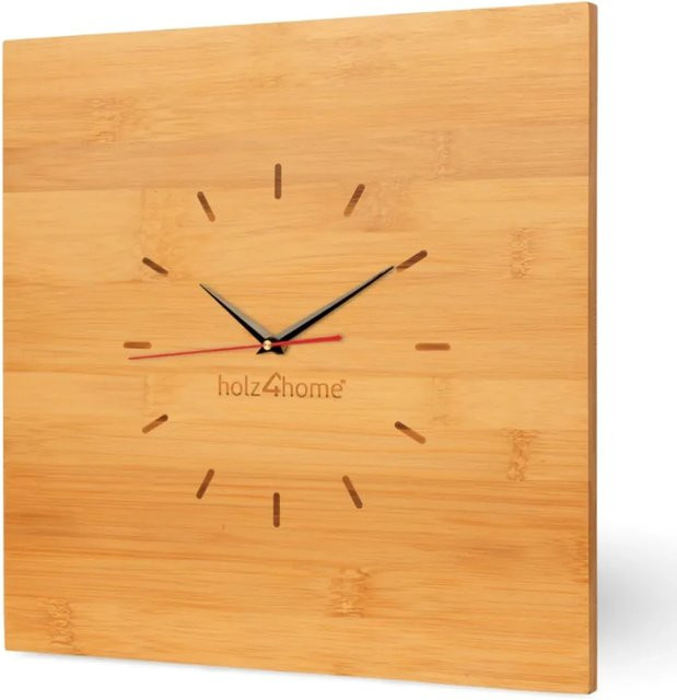 DELUKE Wanduhr aus Bambus in Braun, Quadratisch, Geräuschlos, B/H: 50 x 50 cm - Bild 1