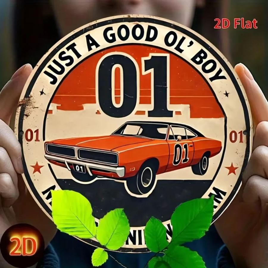 Rustic Flair Vintage Duke Of Hazzard Metallschild aus Aluminium, runde Wandkunst für die Wandmontage - Bild 5