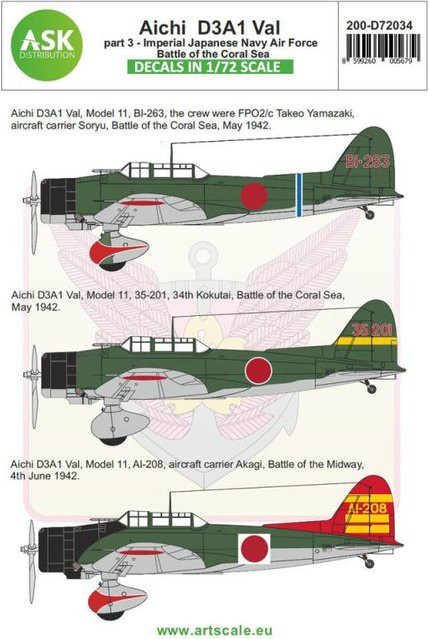 Aichi D3A1 Val part 3 - Japanese Imperial Army Air Service, Battle of the Coral Sea, Art Scale Kit, 1:72 - Bild 1