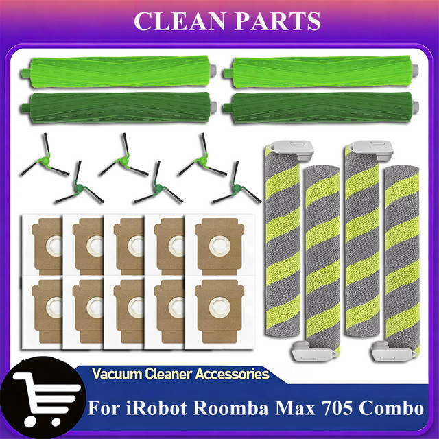 HIKSIT Ersatzteil-Set passend für iRobot Roomba Max 705 Combo in Multicolour mit Hauptseitenbürste, Rollenmopp und Staubbeutelfilter - Bild 1
