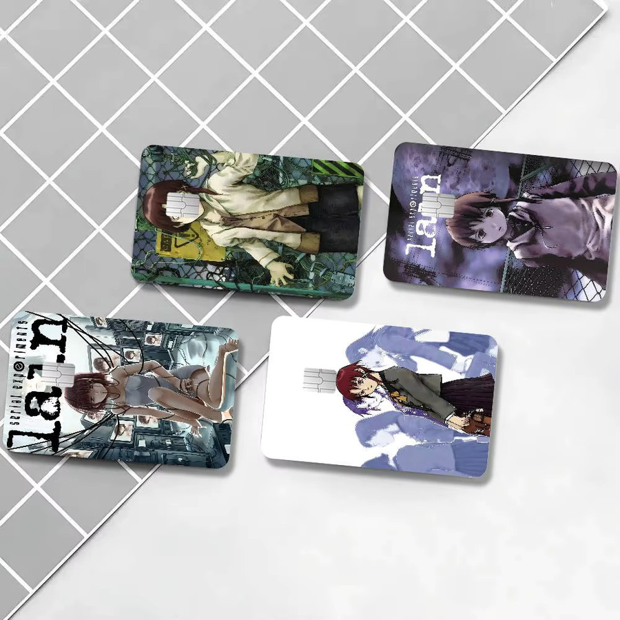 Set mit 4 wasserfesten Aufklebern im Anime Serial Experiments Lain Design für Kreditkarten und U-Bahn-Zugangskarten, Mehrfarbig - Bild 3