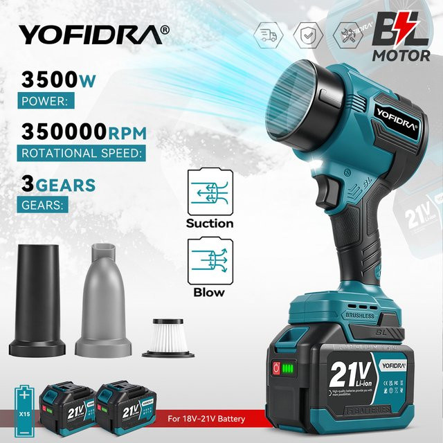 YOFIDRA Bürstenloser Elektrischer Turbolüfter 3500W Laubbläser und Laubstaubsauger für Makita LXT Akkus - Bild 1