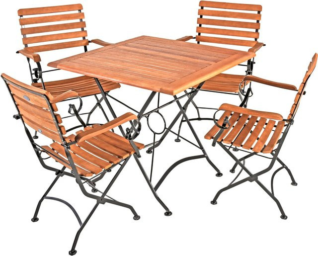 Garden Pleasure Gartenmöbel-Set Wien 5-teilig aus Eukalyptusholz und Metall, B/T/H: 180 x 89 x 180 cm - Bild 1