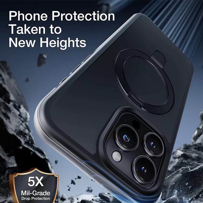 UYUXIO Magnetische Handyhülle mit Ringständer für iPhone 17 16 15 14 13 12 11 Pro Max Plus Slim Cover in Schwarz - Bild 3