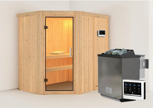 Karibu Sauna Vijandi Bio-Kombi-Sauna für 3 Personen mit 9 kW Bio-Kombi-Saunaofen und externer Steuerung, beige, B/T/H: 196 x 151 x 198 cm - Bild 1