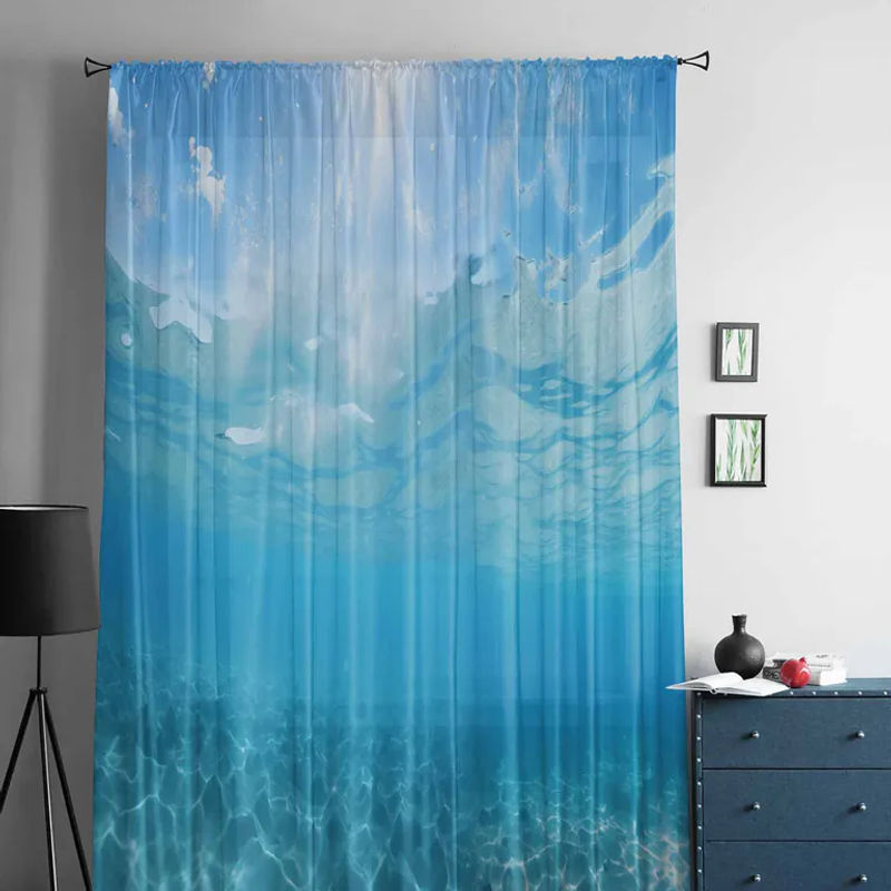 Super Six Chiffon-Fenstervorhänge Ozean-Sommer in Blau, Breite: 135 cm, Höhe: 114 cm - Bild 3
