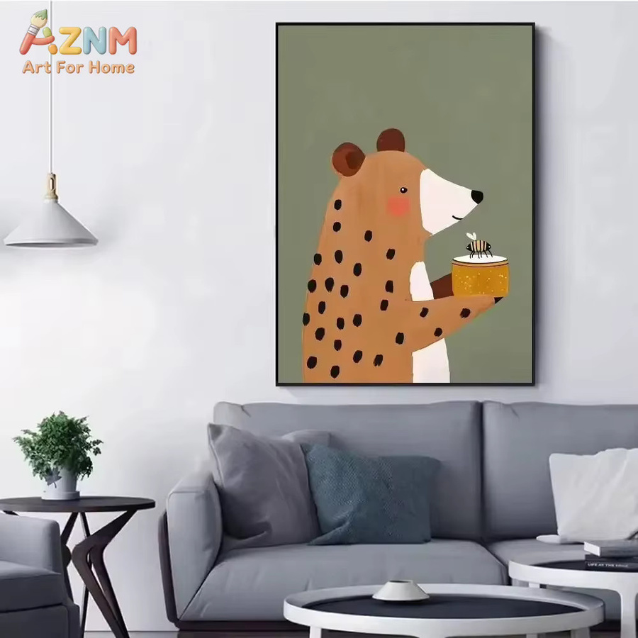Kayou Abstrakte Leinwandkunst Zirkustiere Wandbild mit Bär, Elefant, Biene, Einhorn und Tiger in Mehrfarbig - Bild 4