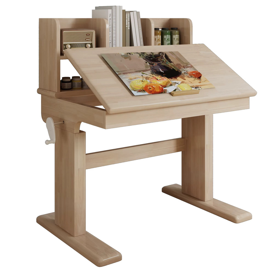 Svintora Kinderschreibtisch aus Massivholz in Beige mit höhenverstellbarer Tischplatte und Kurbelmechanismus, B/T/H: 92 x 60 x 89 cm - Bild 2