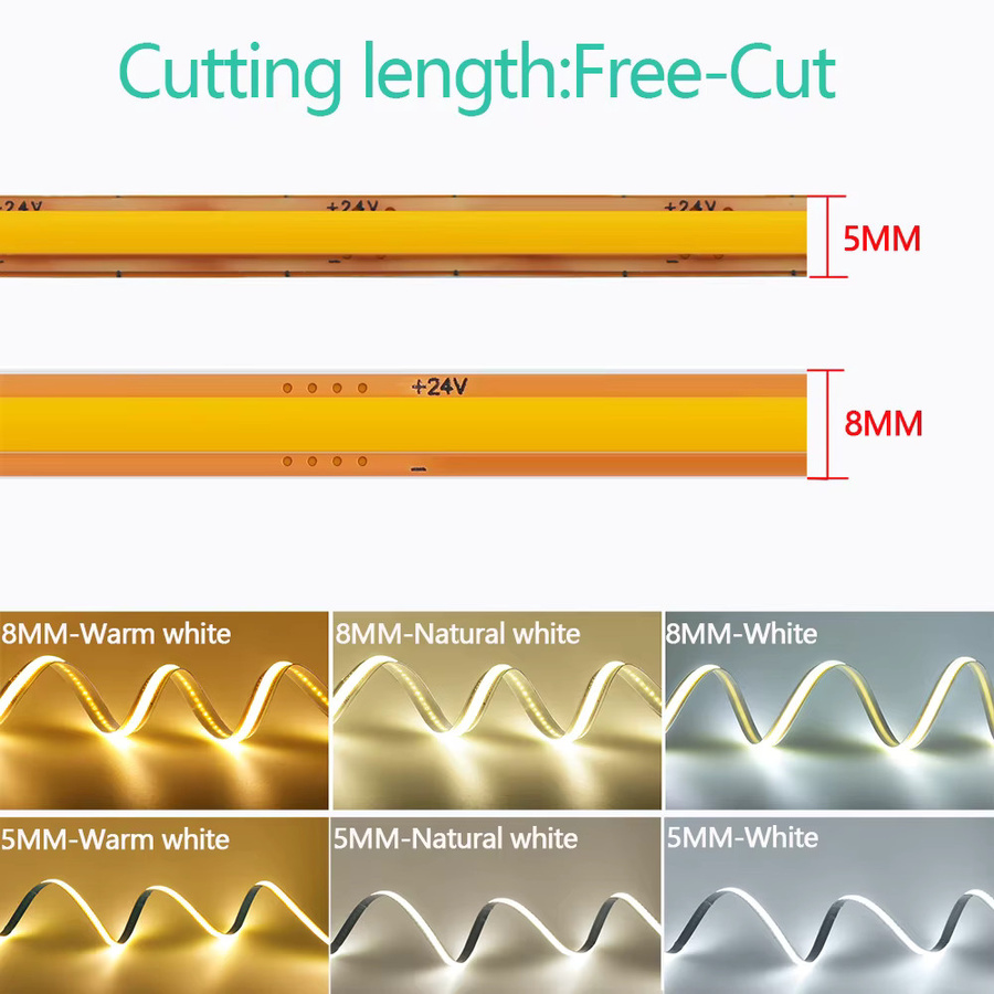 HAGAHA COB LED Streifen Warmweiß mit hoher Dichte, flexibler LED Band für Home Decor, 12V, 2-Pin Draht, schneidbar - Bild 2