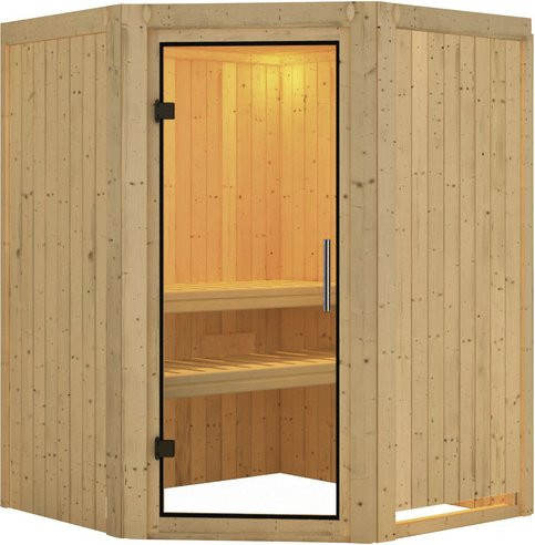 Karibu Sauna Wolmar für 3 Personen aus Fichtenholz in Beige, ohne Ofen, B/T/H: 198 x 151 x 151 cm - Bild 1
