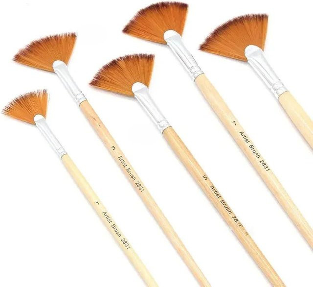 5-teiliges XYNN Fächerpinselset aus Nylonhaar in Beige für Aquarell und Gouache - Bild 1