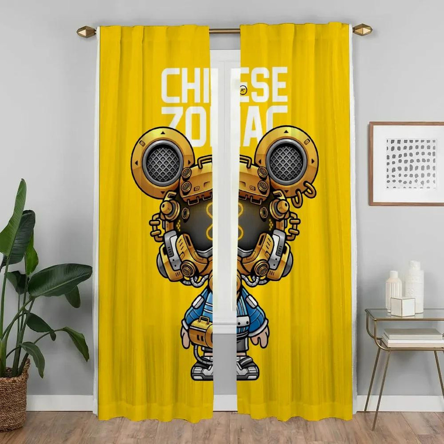 Tonnika Chen Fenstervorhang mit Chinesischen Tierkreiszeichen als Sichtschutz und Raumtrenner aus Polyester, transparent, B: 100 cm, H: 130 cm - Bild 1