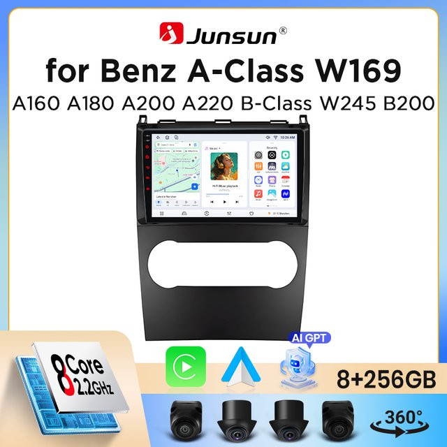 Junsun Wireless CarPlay und Android Auto Autoradio für Mercedes-Benz A-Klasse W169 und B-Klasse W245 (2008-2012) in Schwarz mit GPS, Wi-Fi und Bluetooth - Bild 1