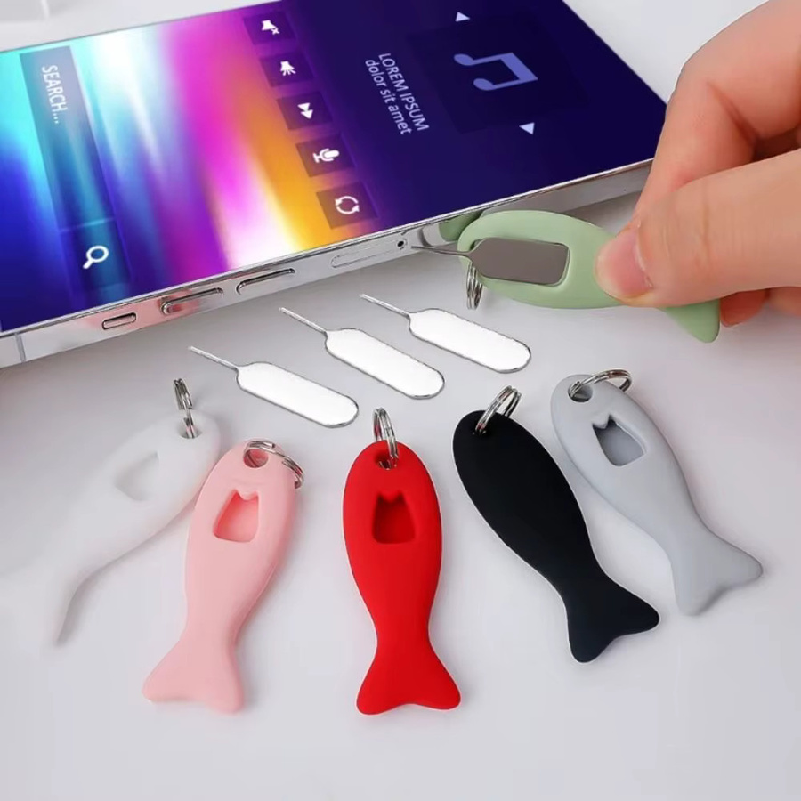 Universal SIM-Karten-Entferner in Fischform mit Schlüsselring und Ablage für iPhone und Samsung, Farbe: Grün - Bild 3