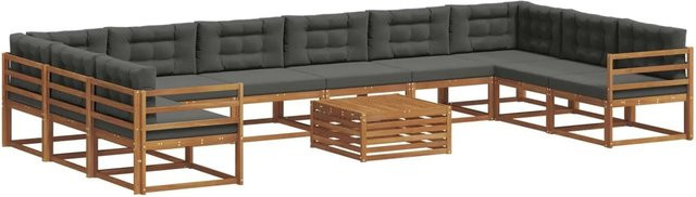 vidaXL Outdoor-Sofagarnitur aus Akazienholz in U-Form mit 11-teiligem Set und Kissen, Farbe: Natur und Anthrazit - Bild 1