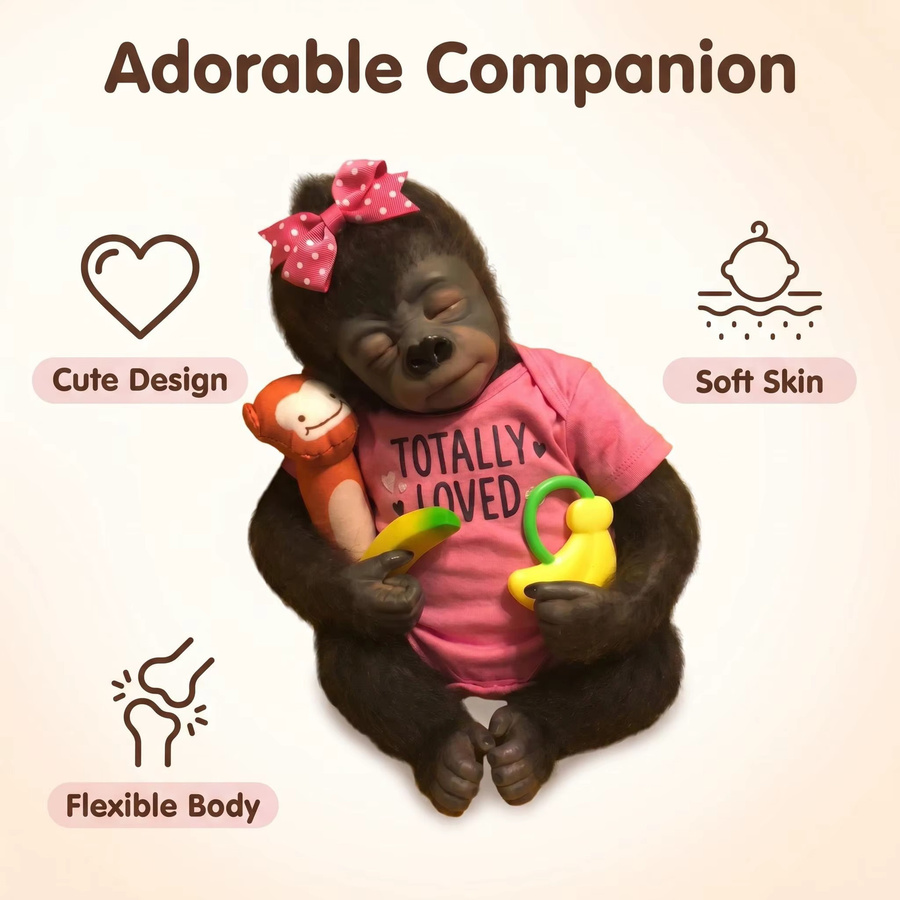 NPK Original Reborn Baby Orang-Utan Puppe, Schwarze Affen-Sammelpuppe - Bild 2