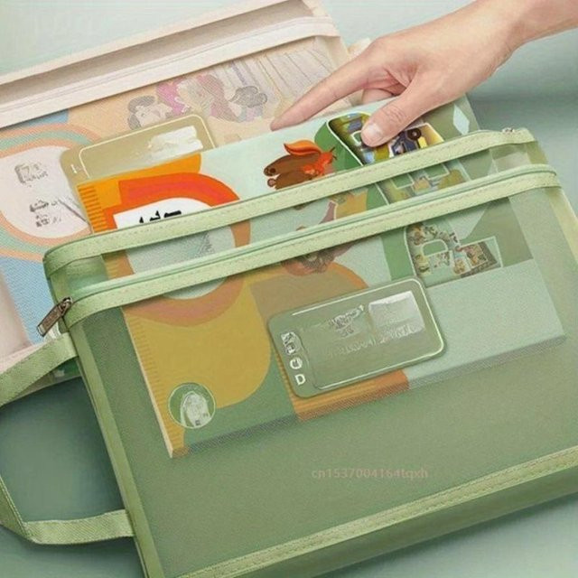 Transparente A4 Mesh-Aufbewahrungstasche mit Doppel-Schicht und Reißverschluss für Schreibwaren und Dokumente - Bild 1