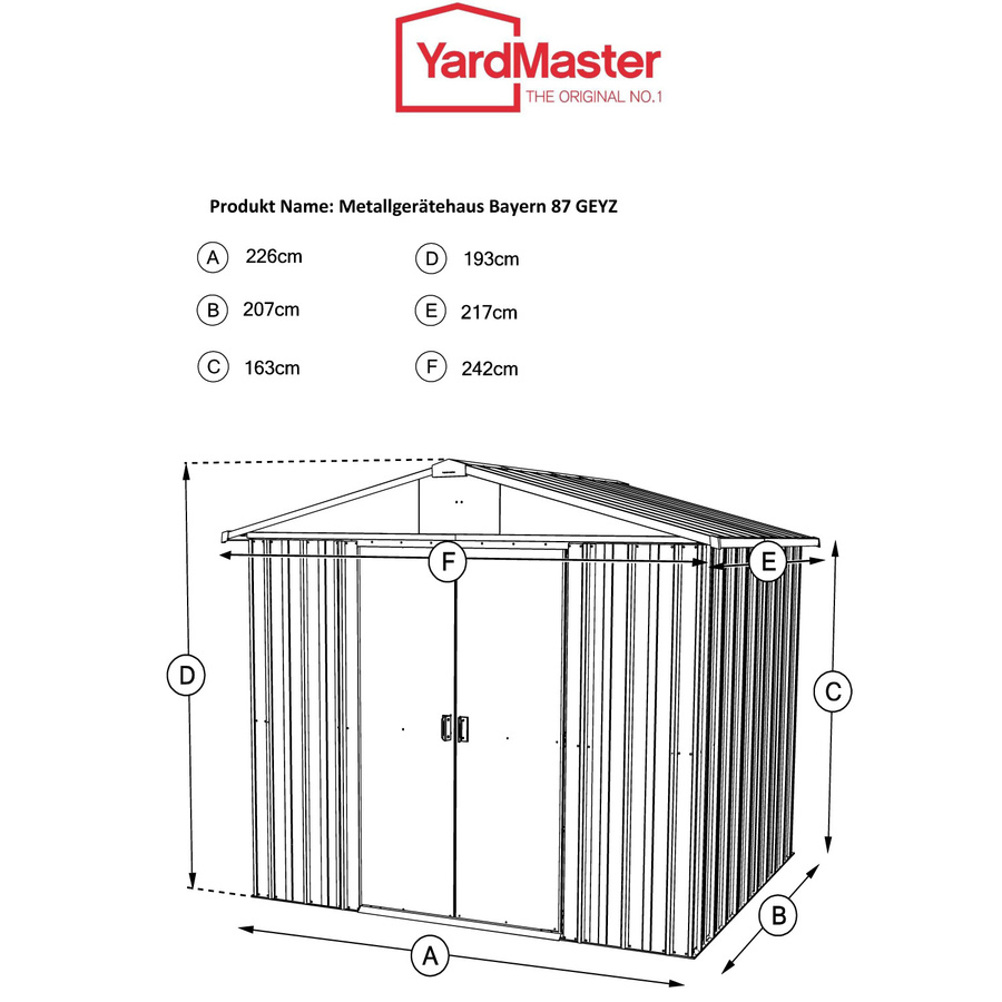 Yardmaster Metall-Gerätehaus Bayern 87 mit Satteldach und Doppelschiebetür, grün, 4,68 m² - Bild 2