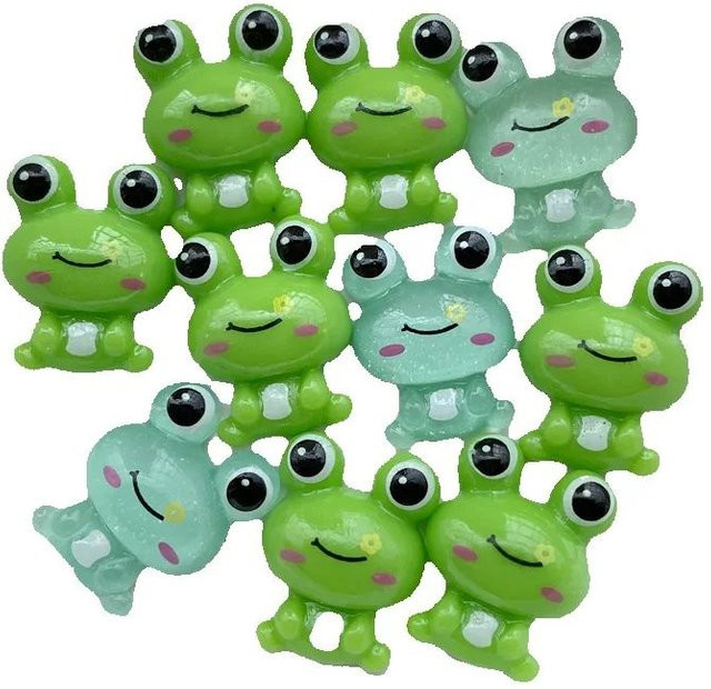 TSXJY Cartoon-Frosch Bastelset aus Kunstharz in Grün, 12 Stück für Scrapbooking, DIY und Schmuckdeko - Bild 1