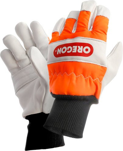 OREGON Schnittschutzhandschuhe aus Leder in Weiß/Orange, Größe M - Bild 1