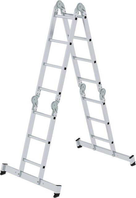 PROREGAL Vielzweckleiter 4-teilig mit Traverse und Holzbelag in Silber, 2 x 3 & 2 x 4 Sprossen - Bild 1
