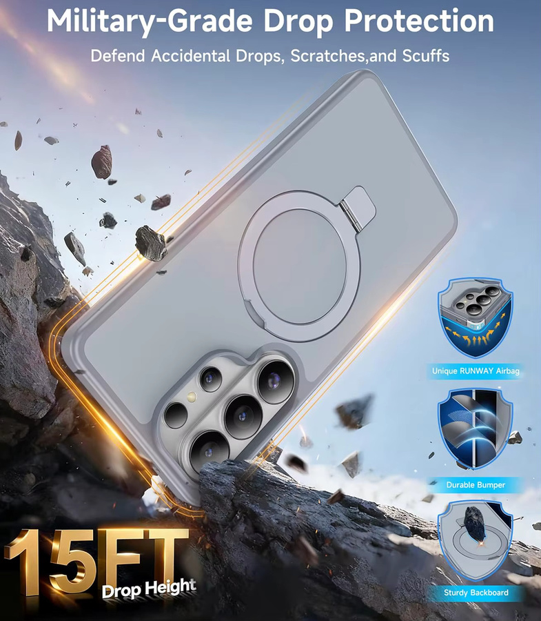 Samsung Galaxy S26 Ultra Hülle mit magnetischem unsichtbarem Ständer und MagSafe-Schutz, stoßfest, schlank, matt und transluzent, transparent oder orange - Bild 4
