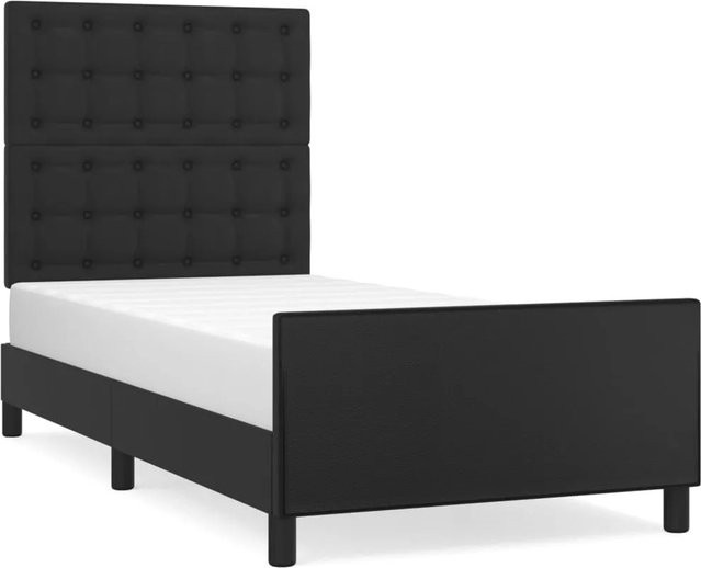 vidaXL Bettgestell mit Kopfteil aus Kunstleder in Schwarz, B/T/H: 90 x 190 x 128 cm - Bild 1