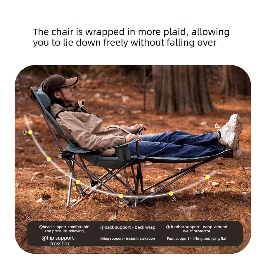 MOUNTAINHIKER 2-in-1 Klappbarer Campingstuhl als leichter Liegestuhl mit verstellbarer Rückenlehne und Fußstütze, Farbe: Grau - Bild 3
