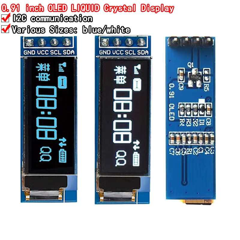 OLED Display Modul mit 0,91 Zoll Anzeige, SSD1306 LCD Bildschirm mit I2C-Schnittstelle, blau/weißes Licht, 3,3V/5V - Bild 2