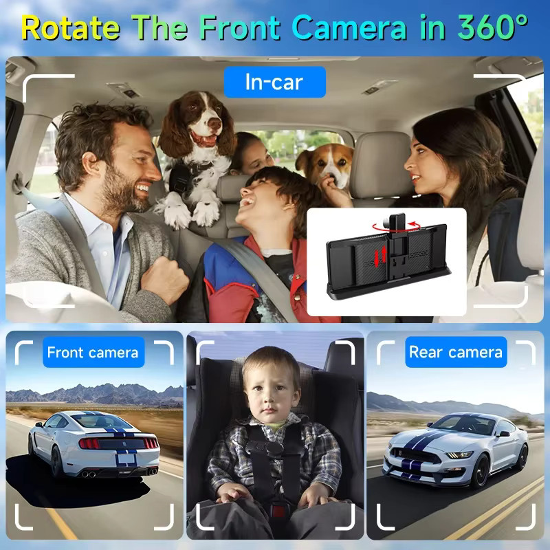 Srnubi 4K ADAS Dash Cam mit 10,26 Zoll Display, Wireless CarPlay, Android Auto und 360 Grad Rotation, Schwarz - Bild 5