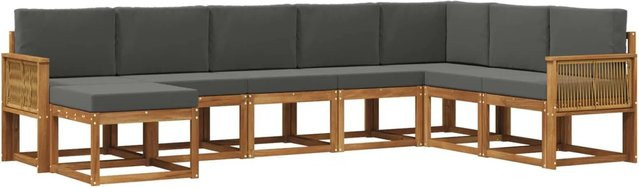 vidaXL Outdoor-Sofagarnitur L-Form aus Akazienholz mit 8 Kissen in Natur und Anthrazit - Bild 1