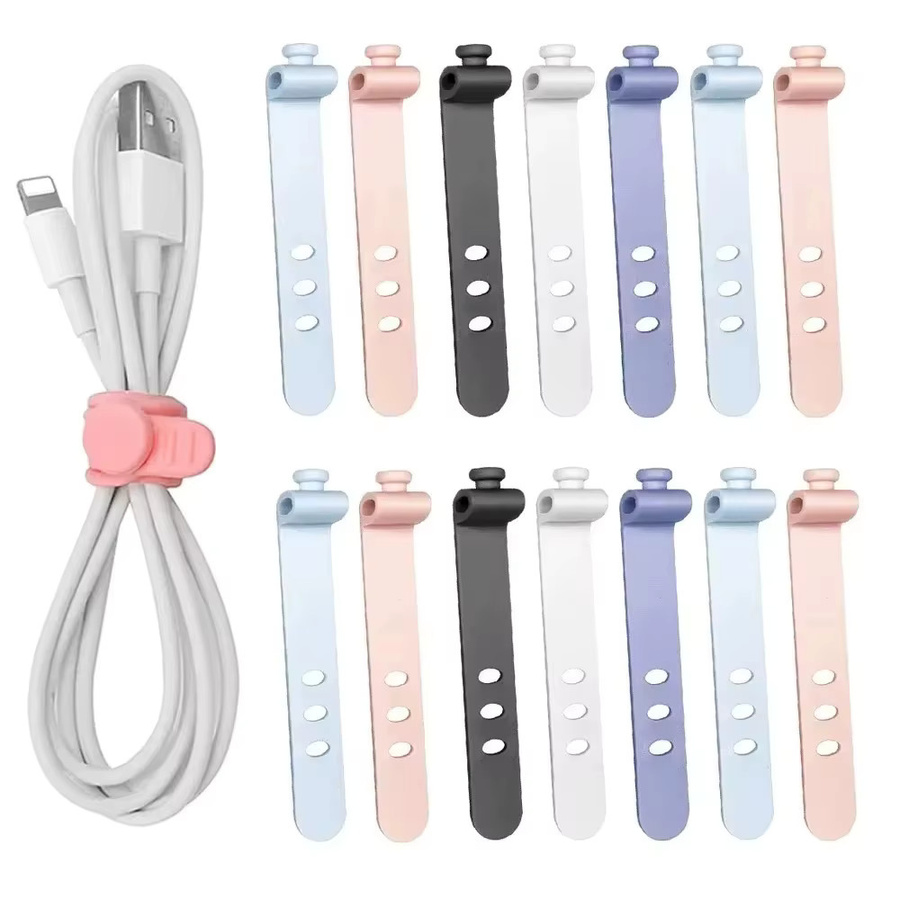 Wiederverwendbare Silikon Kabelbinder und Kabel-Organizer Clips in Schwarz und Multicolour für Ladegeräte, Kopfhörer und Telefone - Bild 2