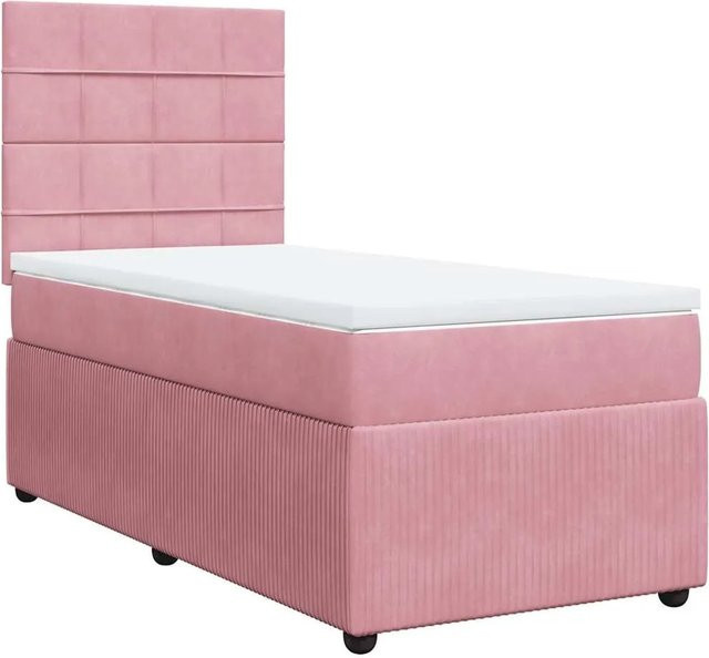 vidaXL Boxspringbett mit Matratze in Rosa aus Samt mit USB-Ladeport und Unterbettbeleuchtung, B/T/H: 80 x 200 x 140,5 cm - Bild 1