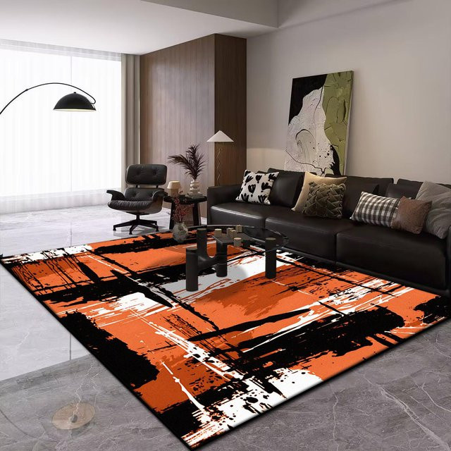 Moderner abstrakter Teppich Karpetti in Orange, rutschfest und waschbar, B/T: 90 x 60 cm - Bild 1