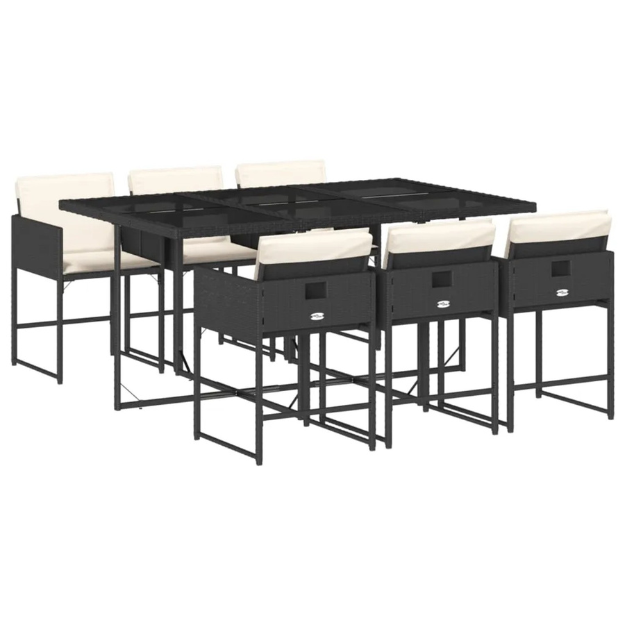 vidaXL 7-tlg. Garten-Essgruppe aus Poly-Rattan mit Kissen und Hartglas in Schwarz - Bild 2