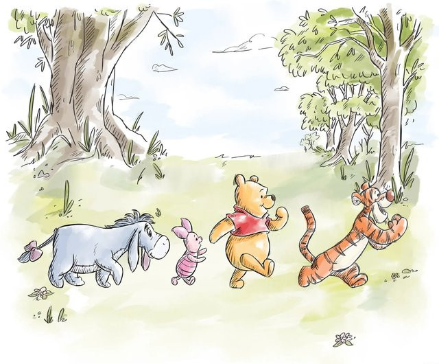 Komar Vlies Fototapete Disney Winnie the Pooh Walk Together Bunt - Bild 1