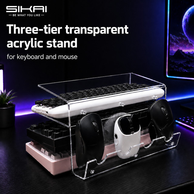 Sikai Acryl-Display-Ständer für mechanische Tastaturen und Mäuse, 3-stufig, transparent und schwarz - Bild 1
