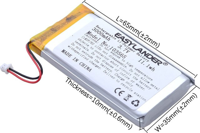 Easylander Lithium-Polymer-Akku 3,7 V 3000 mAh mit JST1,25 mm und PH2,0 mm Stecker für Miyoo Mini Plus Spielmaschinen, Silber - Bild 1