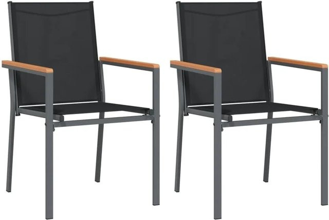 Furnicato Gartenstühle 2er Set Schwarz aus Textilene und pulverbeschichtetem Stahl mit Armlehnen B/T/H: 55 x 61,5 x 90 cm - Bild 1