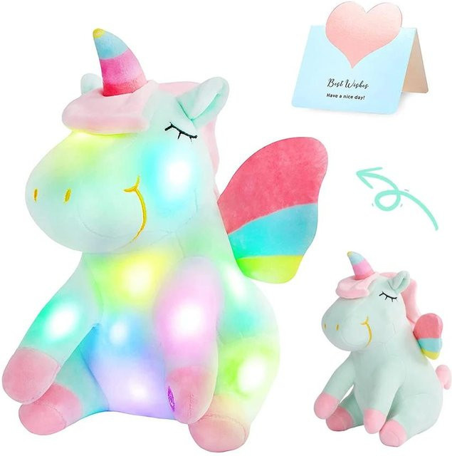 Bai Fen Bai Toys Einhorn-Plüschtier, grün/rosa, mit LED-Licht und Musik, ab 3 Jahren - Bild 1