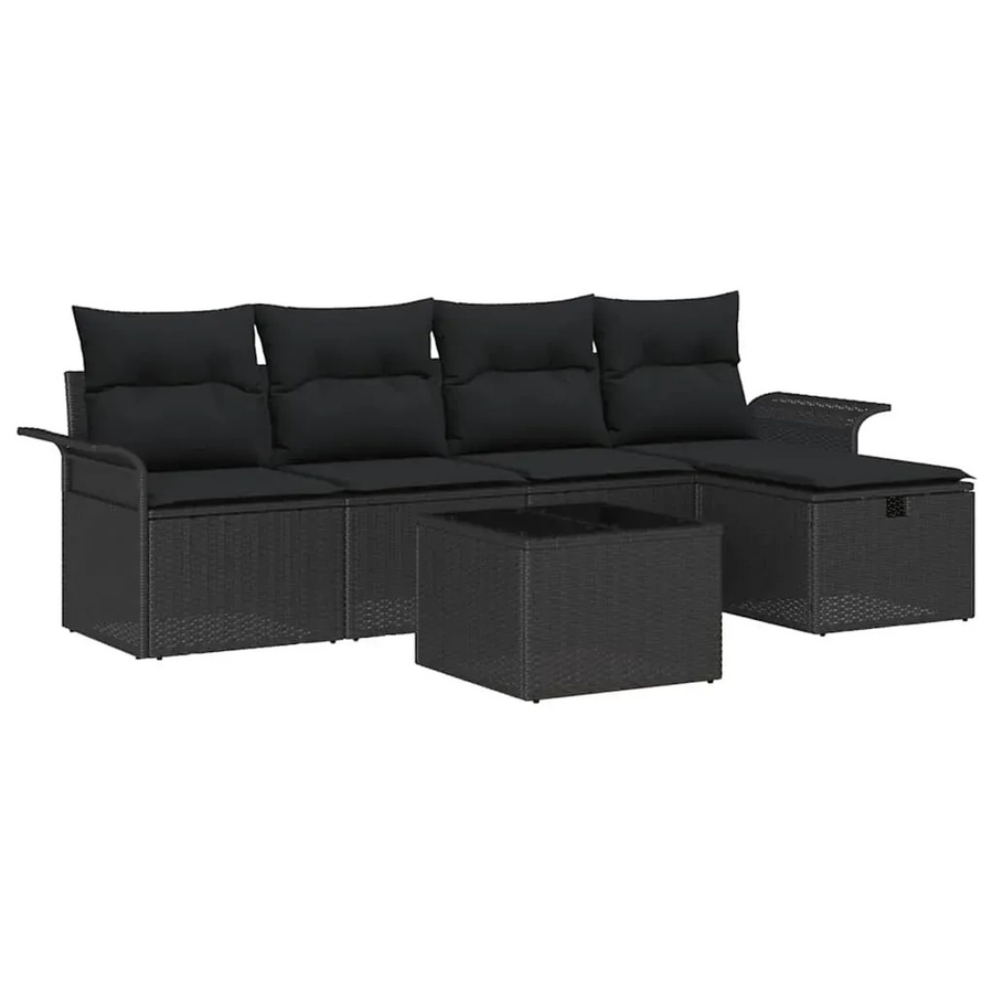 vidaXL Garten-Sofa-Set aus Poly-Rattan in Schwarz mit 6 Teilen, inklusive Kissen, Tisch und Hocker mit Stauraumfunktion - Bild 2