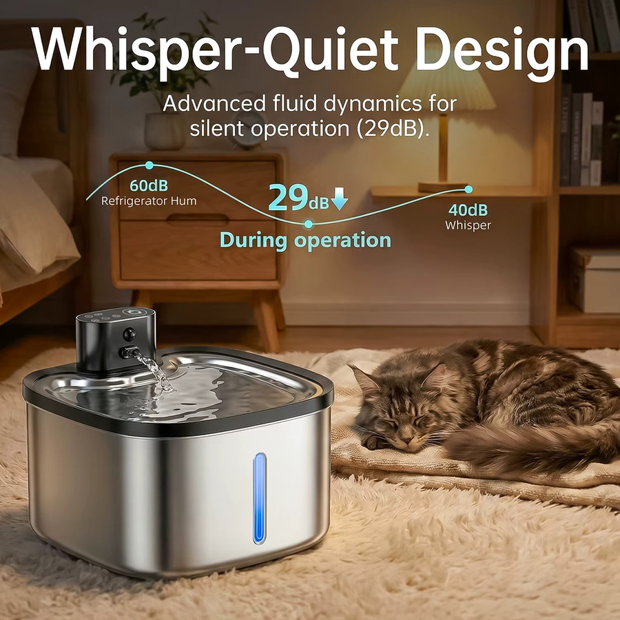 ERAMONG Katzen-Trinkbrunnen aus Edelstahl in Silber, kabelloser Haustier-Wasserspender mit 3,5 l Volumen, automatischem Filter und intelligentem Sensor - Bild 4